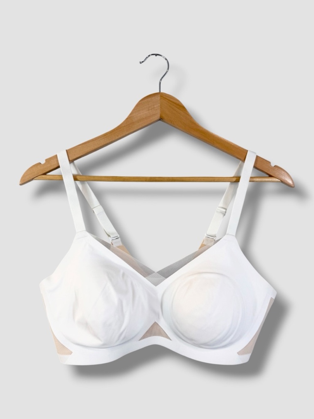 Honeylove Wireless Crossover Bra Size L 38B/C White Nude Sheer Mesh LWBR0302V3